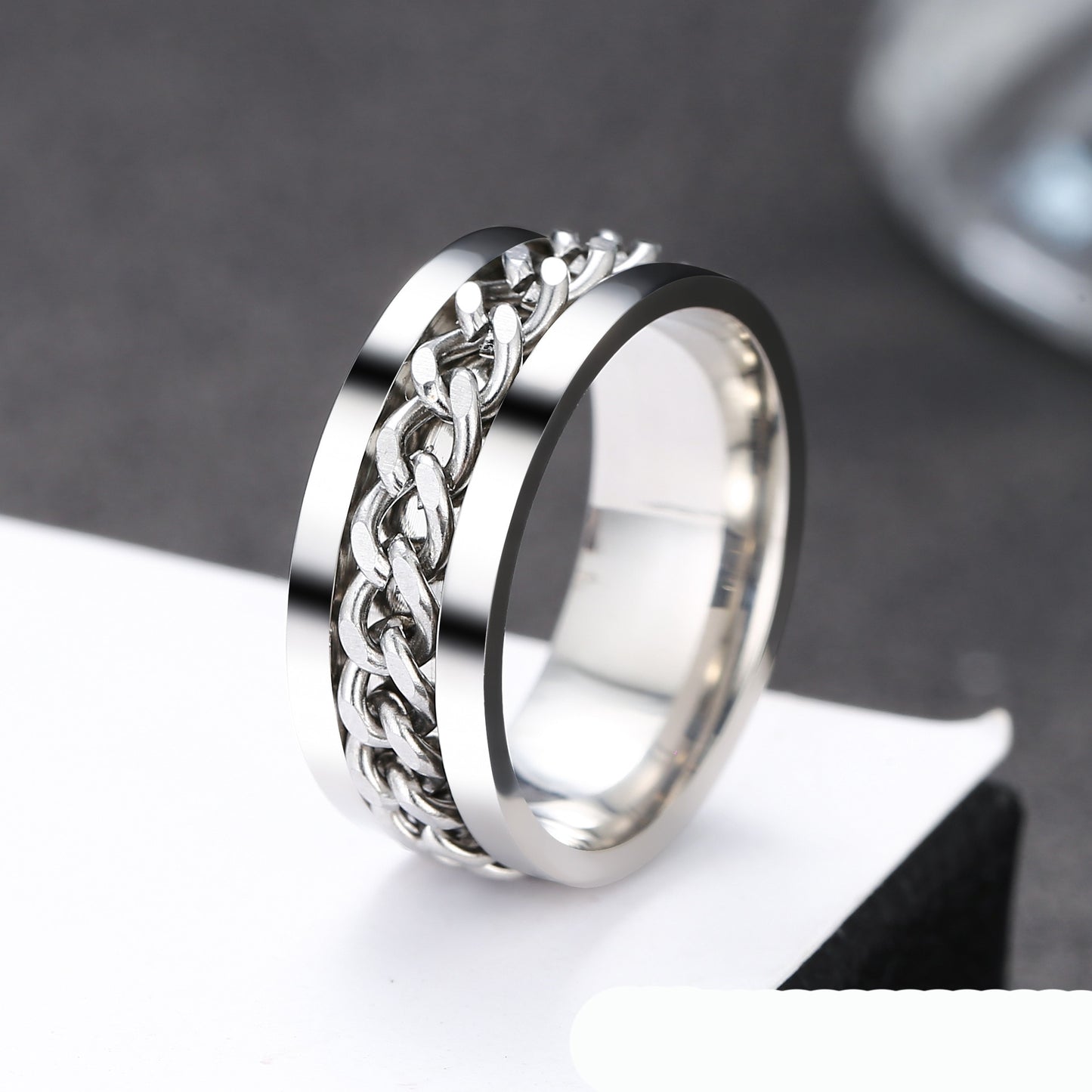 Men's Spinner Chain Ring Titanium Stainless Steel Rotating Fidget Men Ring Jewelry
