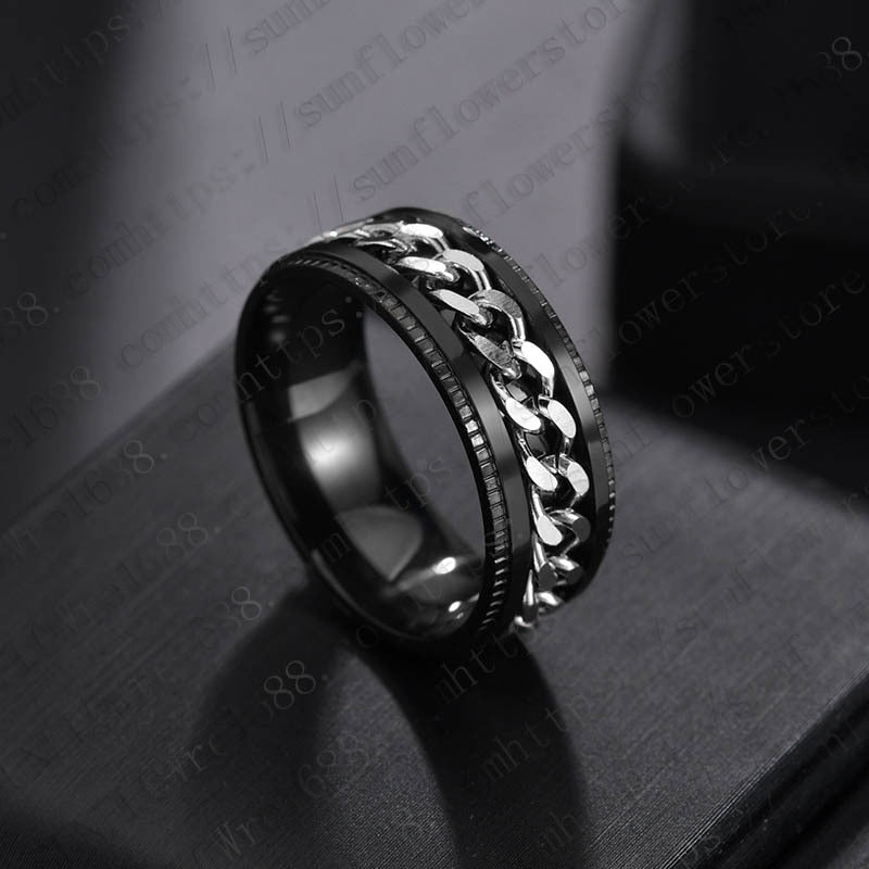 Men's Spinner Chain Ring Titanium Stainless Steel Rotating Fidget Men Ring Jewelry