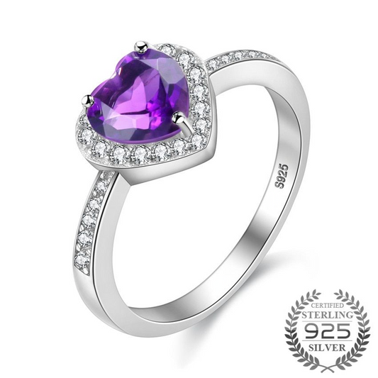 Amethyst Love Ring Heart Shape Stone 925 Sterling Silver Ring