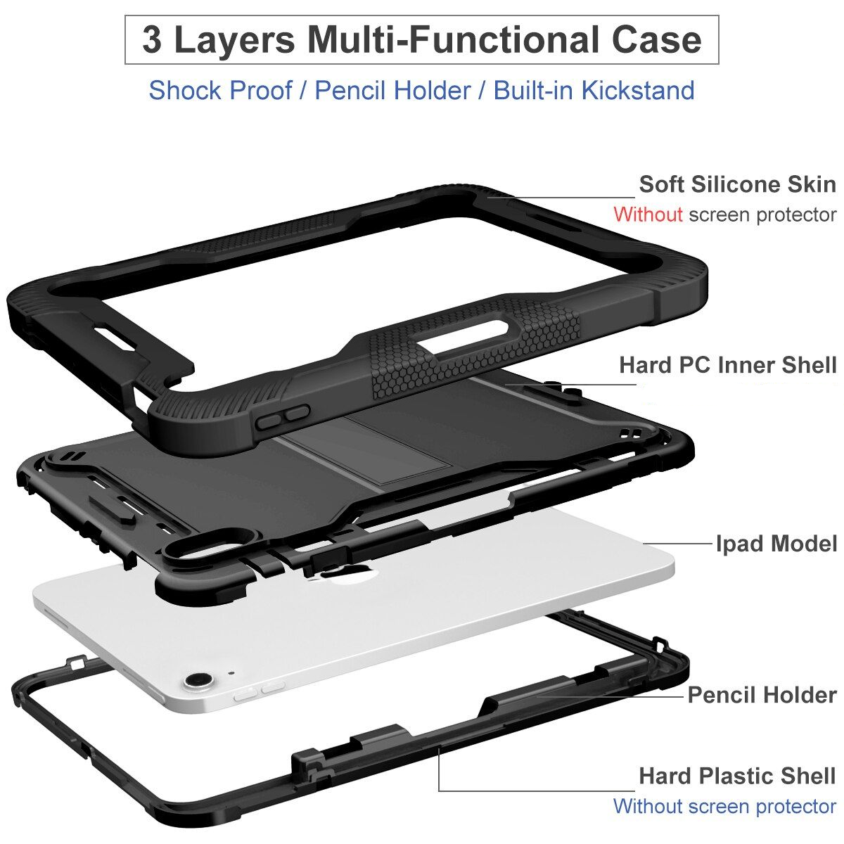For iPad 2022 10th Generation 10.9 Case, Includes Pencil Holder and Kickstand) Rugged Shockproof Heavy Duty Case