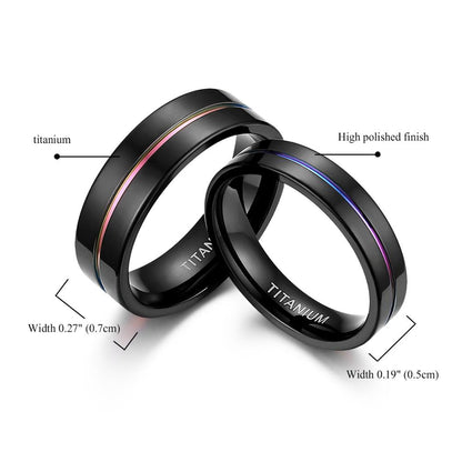Pride Titanium Rainbow Ring Couples 5mm and 7mm Band Size 5-13