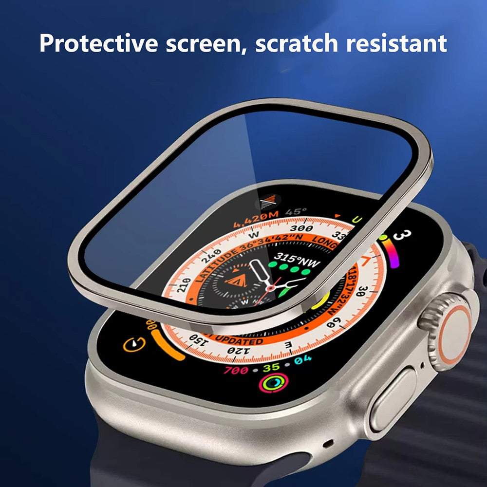 Tempered Glass Screen Protector for Apple Watch Ultra 49mm Metal Frame Anti-Scratch