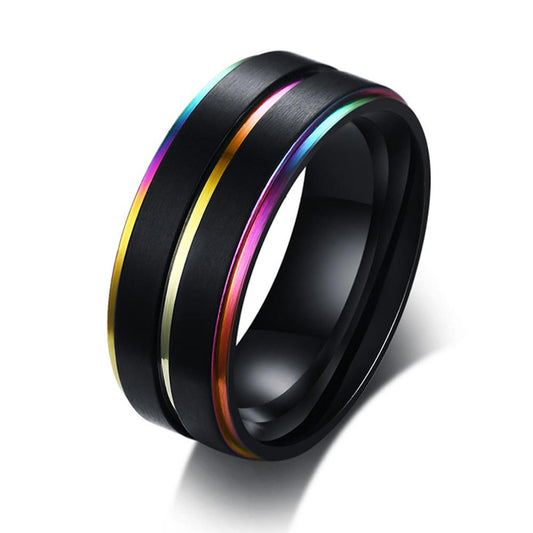 LGBTQ Pride Stainless Steel Enamel Rainbow Pride Ring Fashion Jewelry 8mm Wide (Size 7-12)