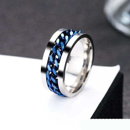 Men's Spinner Chain Ring Titanium Stainless Steel Rotating Fidget Men Ring Jewelry