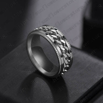 Men's Spinner Chain Ring Titanium Stainless Steel Rotating Fidget Men Ring Jewelry