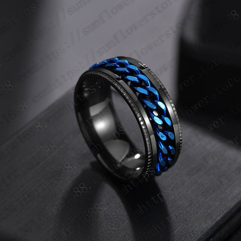 Men's Spinner Chain Ring Titanium Stainless Steel Rotating Fidget Men Ring Jewelry