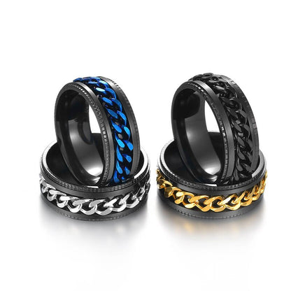 Men's Spinner Chain Ring Titanium Stainless Steel Rotating Fidget Men Ring Jewelry