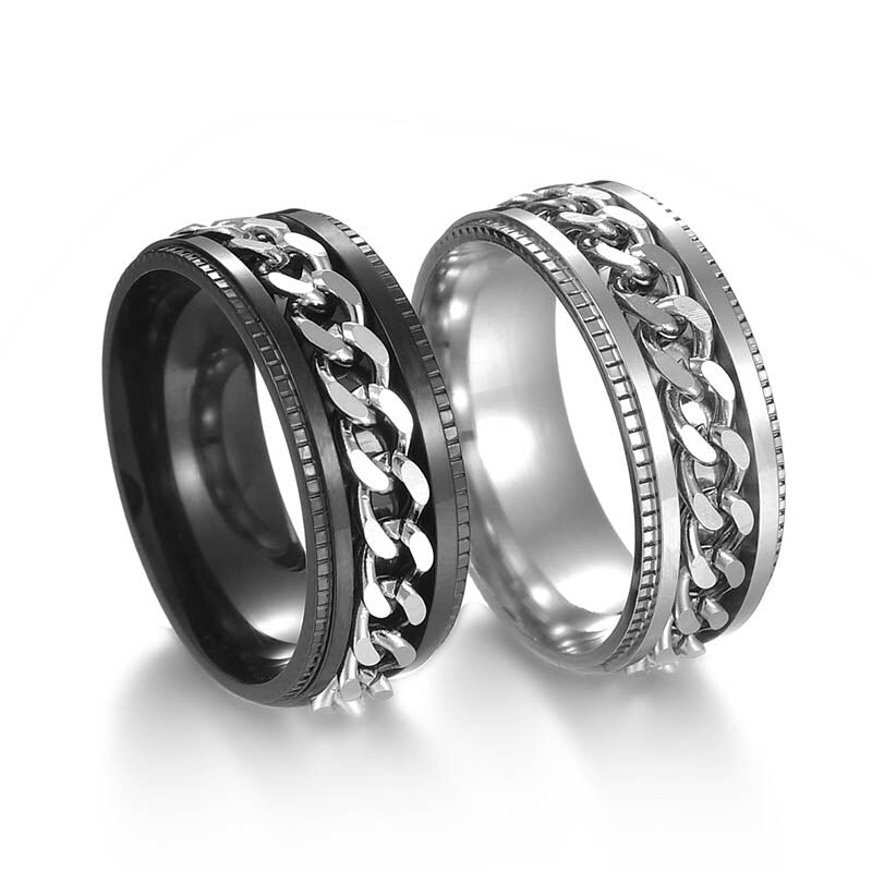 Men's Spinner Chain Ring Titanium Stainless Steel Rotating Fidget Men Ring Jewelry