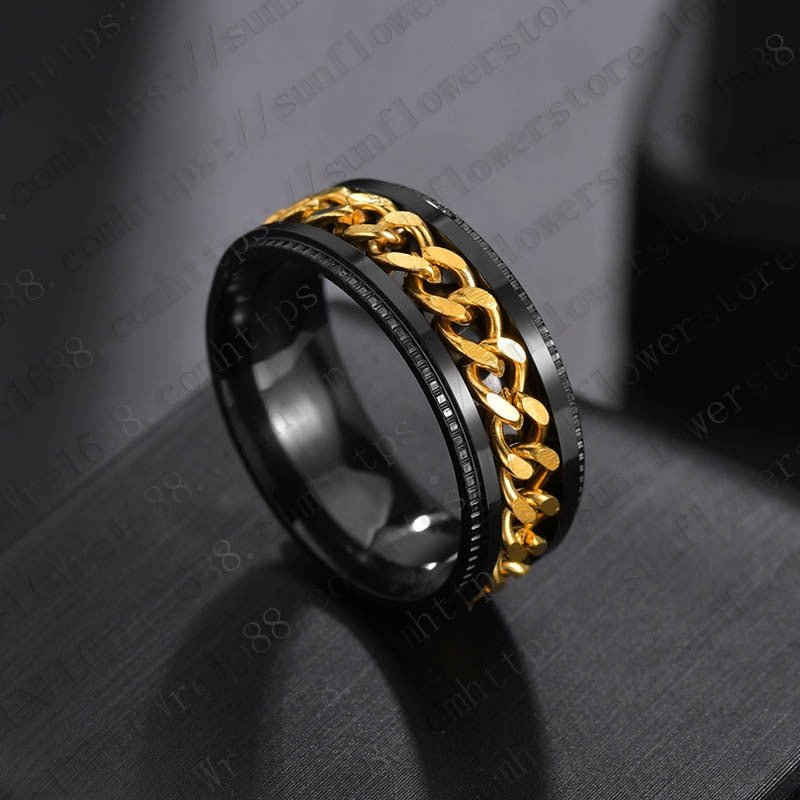 Men's Spinner Chain Ring Titanium Stainless Steel Rotating Fidget Men Ring Jewelry