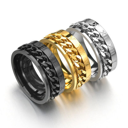 Men's Spinner Chain Ring Titanium Stainless Steel Rotating Fidget Men Ring Jewelry