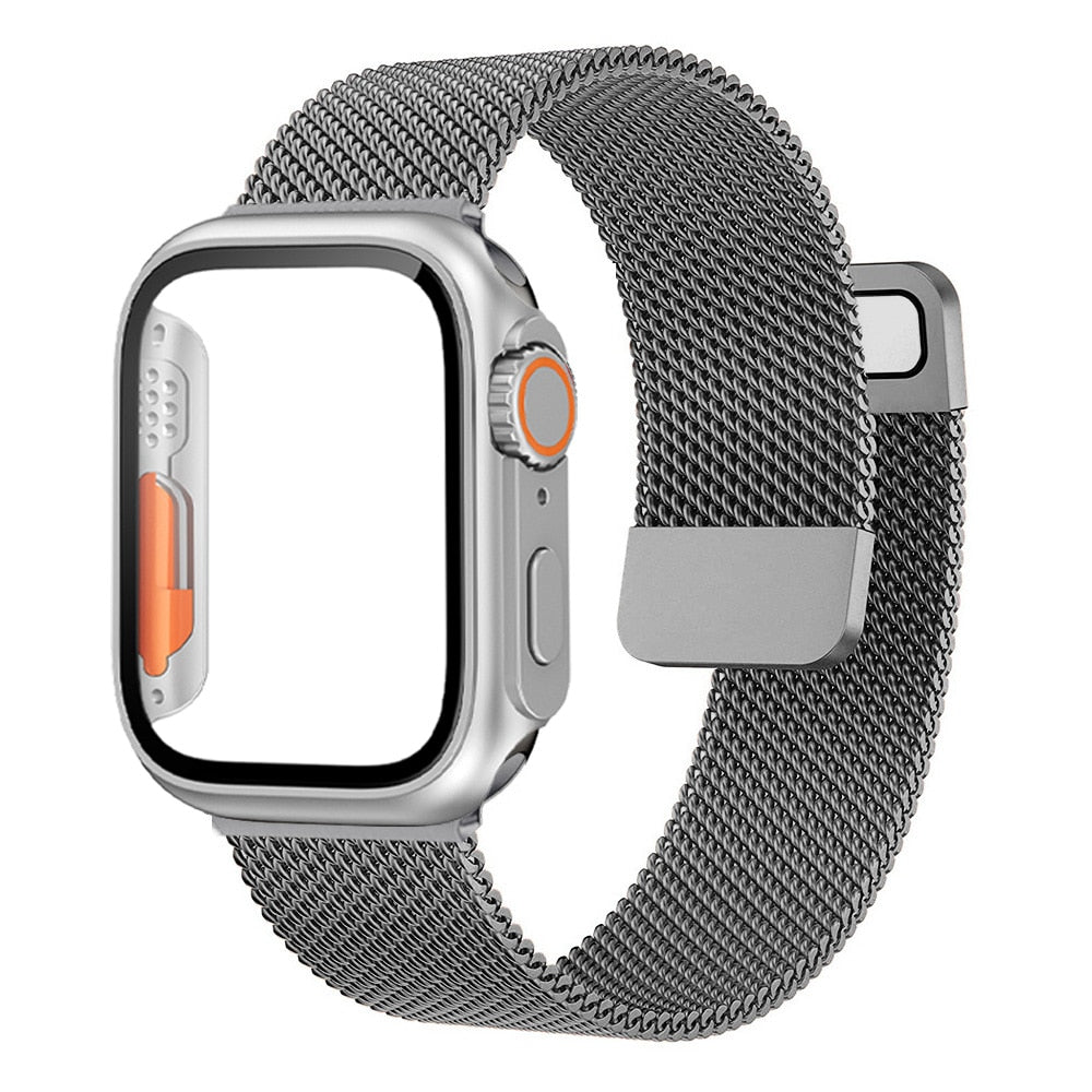 Loop Style Watch Band with Cover and Glass For Apple Watch Band 40mm 41 mm 44mm 45mm iWatch series 7 se 4 5 6 8