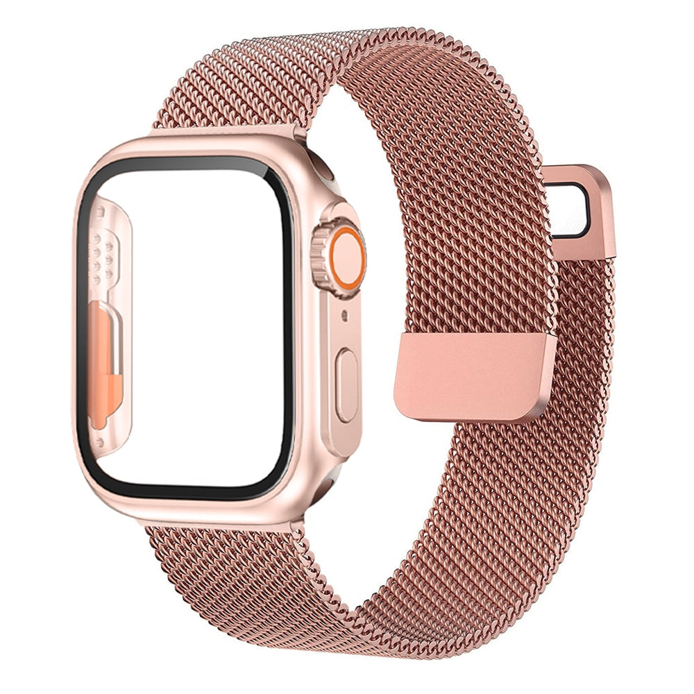 Loop Style Watch Band with Cover and Glass For Apple Watch Band 40mm 41 mm 44mm 45mm iWatch series 7 se 4 5 6 8