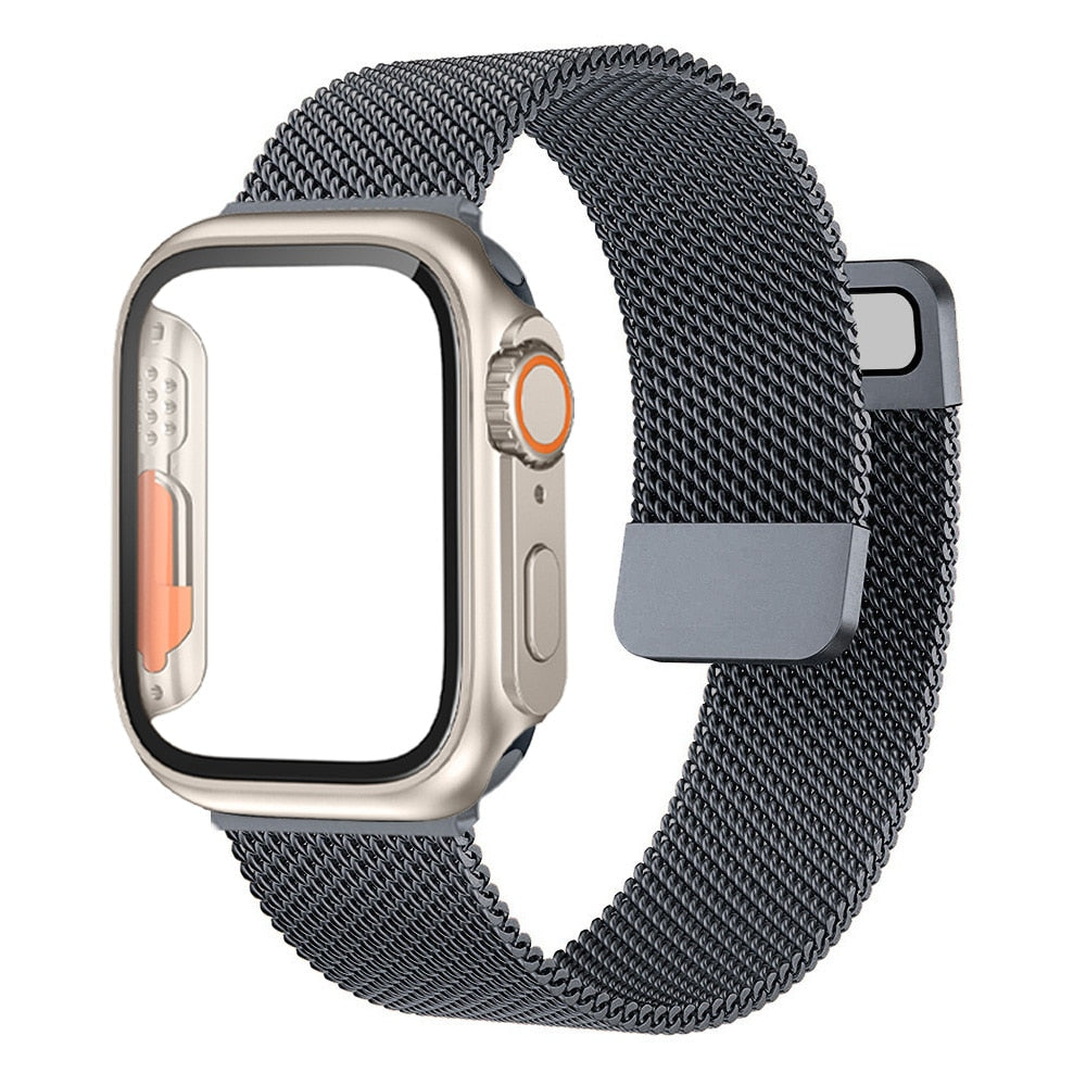 Loop Style Watch Band with Cover and Glass For Apple Watch Band 40mm 41 mm 44mm 45mm iWatch series 7 se 4 5 6 8