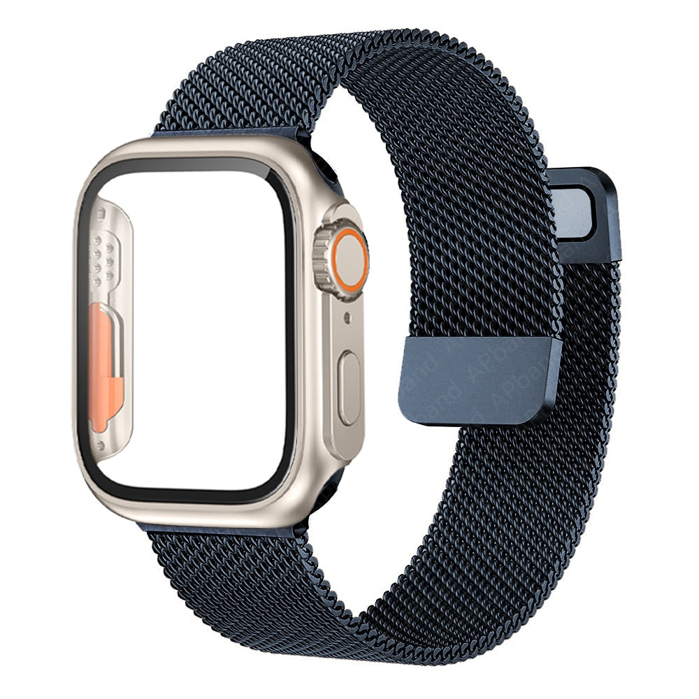 Loop Style Watch Band with Cover and Glass For Apple Watch Band 40mm 41 mm 44mm 45mm iWatch series 7 se 4 5 6 8