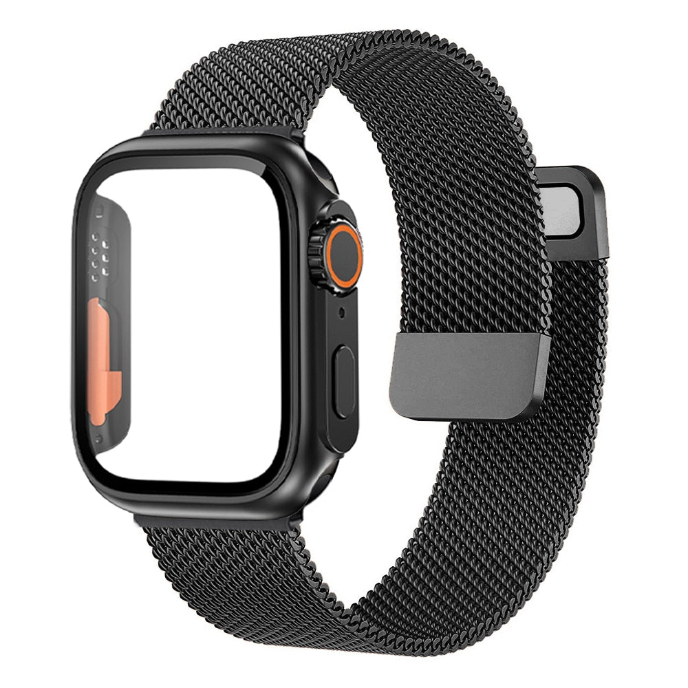 Loop Style Watch Band with Cover and Glass For Apple Watch Band 40mm 41 mm 44mm 45mm iWatch series 7 se 4 5 6 8