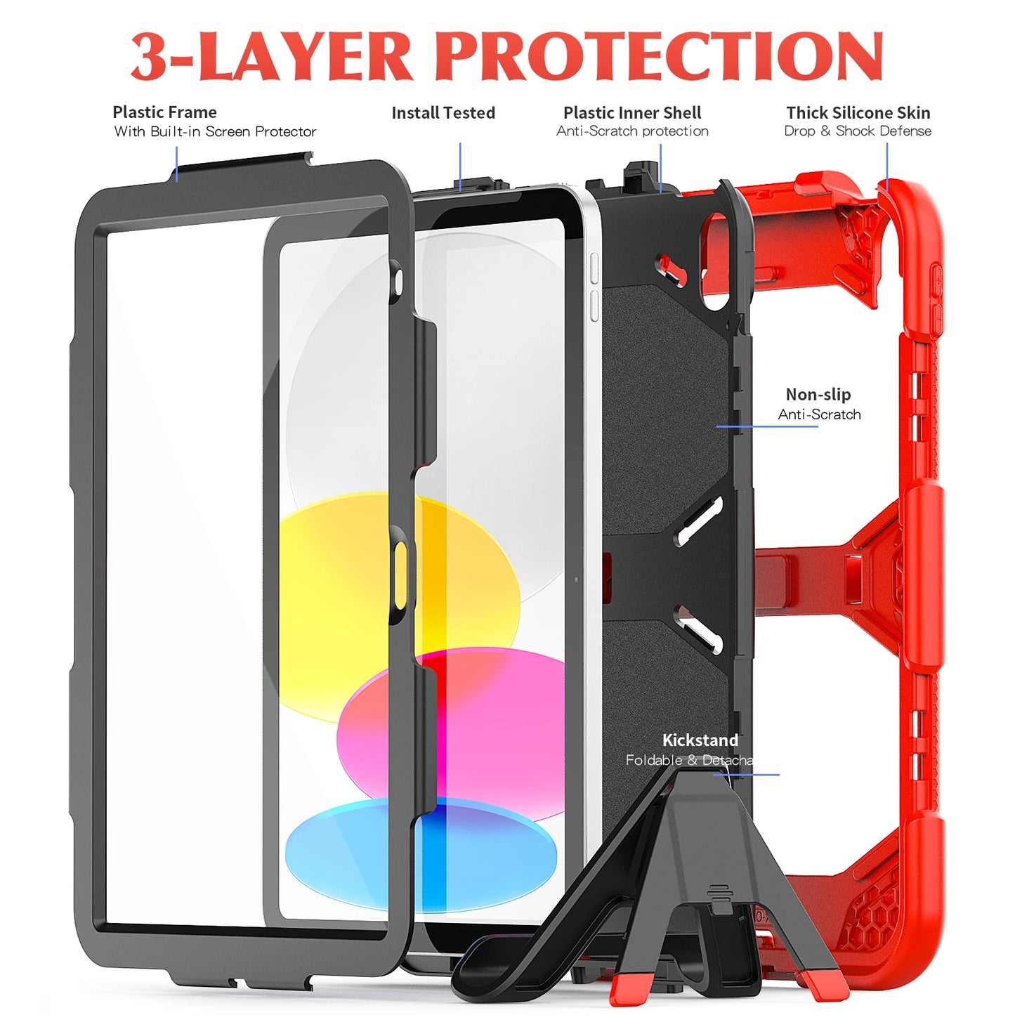 Kickstand Case for iPad 10th 10.9 2022  Pro 10.5   iPad Pro 11 iPad 12.9 2018-22 Air 4/5 Shock Dirt Proof Silicone Rugged Stand Cover Hard Case