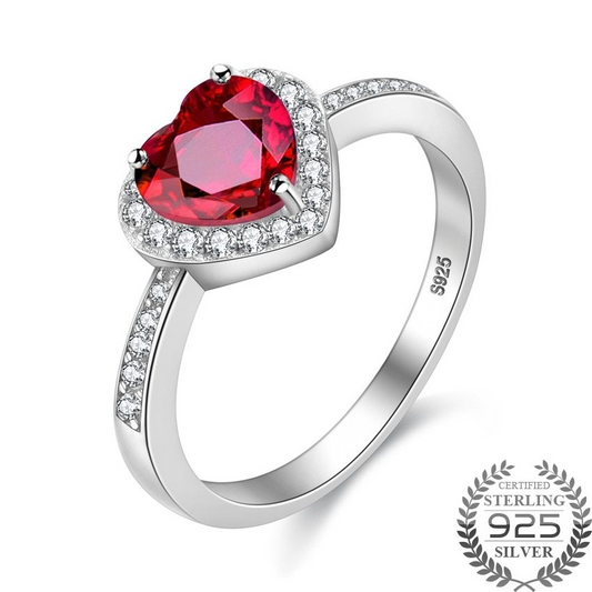 Heart Cut Red Garnet 925 Sterling Silver Ring