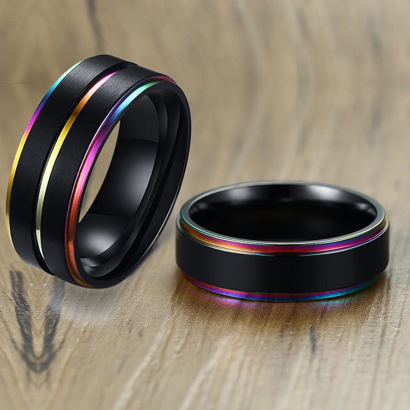 Stainless Steel Men's Black or Silver Fashion Ring Men Jewelry