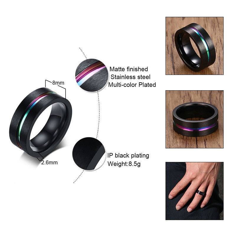 Stainless Steel Men's Black or Silver Fashion Ring Men Jewelry