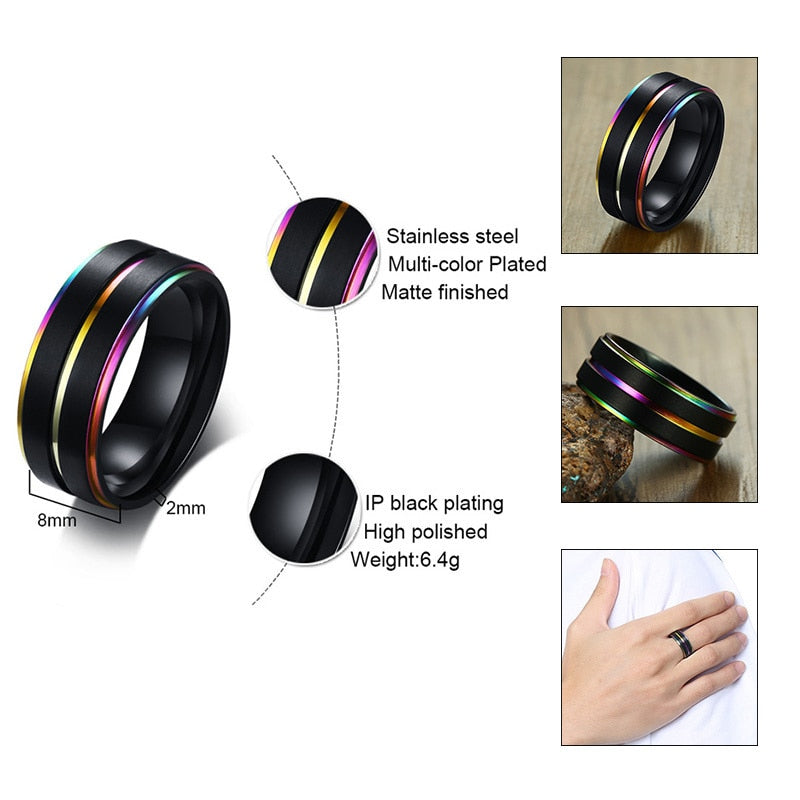 Stainless Steel Men's Black or Silver Fashion Ring Men Jewelry