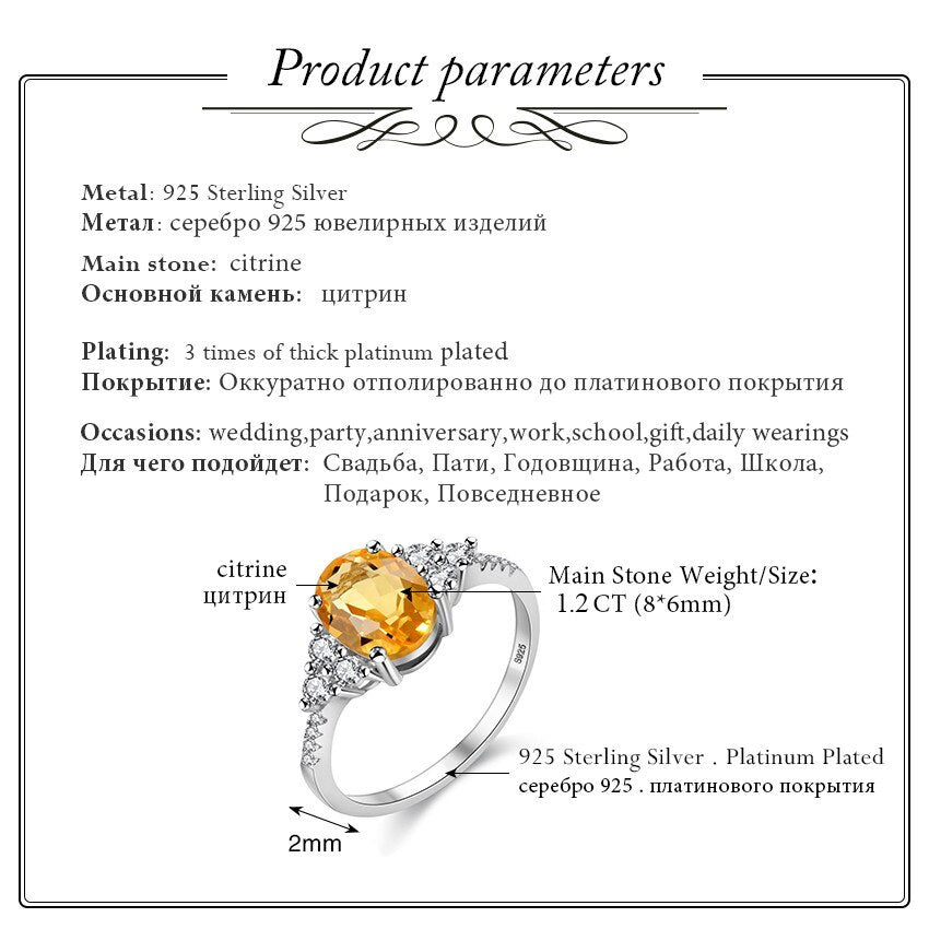 Natural Citrine Birthstone Solitaire 1.2ct Ring Genuine 925 Sterling Silver