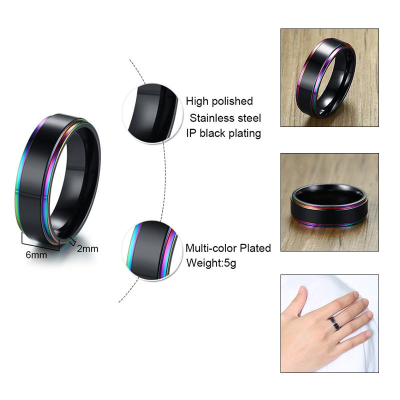 Stainless Steel Men's Black or Silver Fashion Ring Men Jewelry