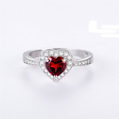 Heart Cut Red Garnet 925 Sterling Silver Ring