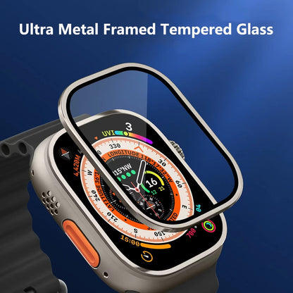 Tempered Glass Screen Protector for Apple Watch Ultra 49mm Metal Frame Anti-Scratch