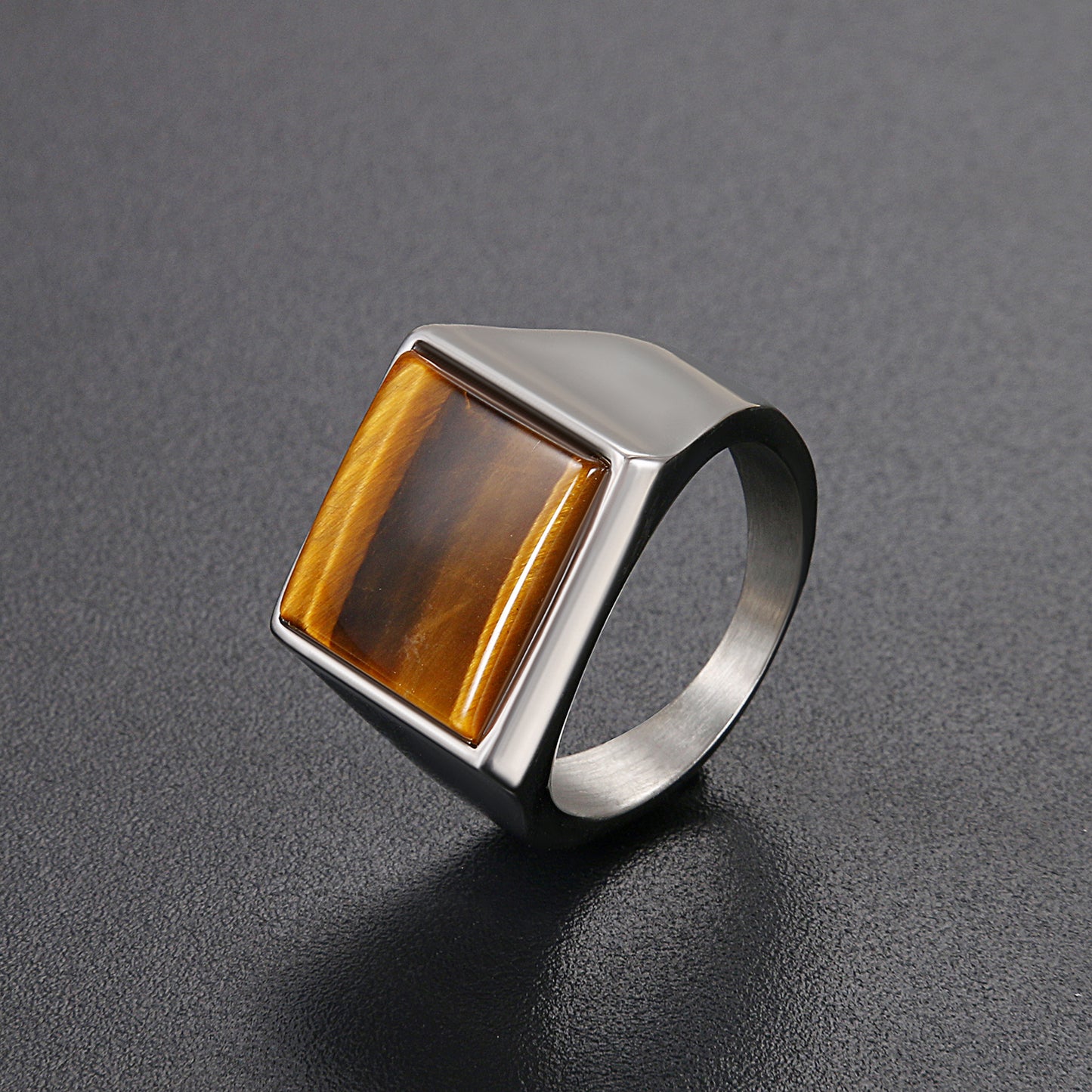 Classic Mens Ring Tiger Eye Natural Stone Stainless Steel Ring Mens Jewelry