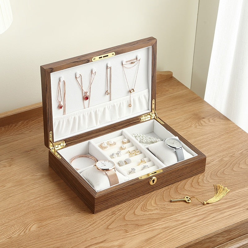 Classic Wooden Flip Jewelry Organizer Box Jewelry Storage