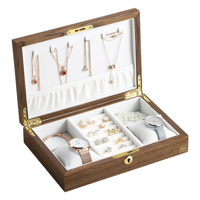 Classic Wooden Flip Jewelry Organizer Box Jewelry Storage