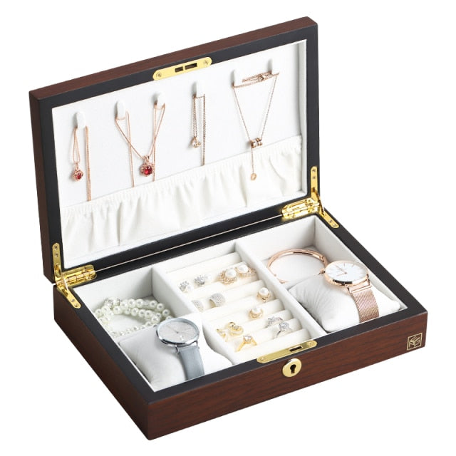 Classic Wooden Flip Jewelry Organizer Box Jewelry Storage