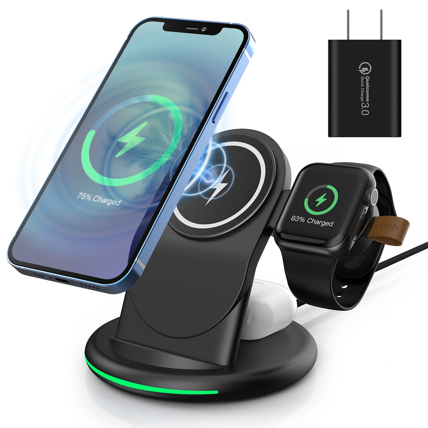 ClassicCharge 15W Wireless Charging Station 3 in 1 Charging Station For Apple