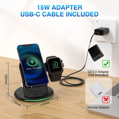 ClassicCharge 15W Wireless Charging Station 3 in 1 Charging Station For Apple